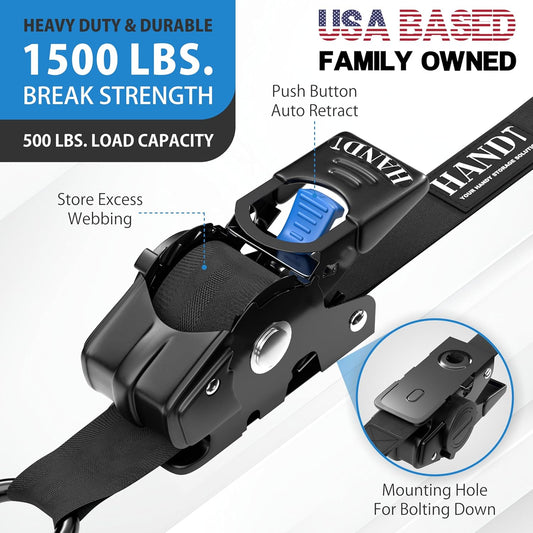 USA Based Retractable Ratchet Straps (4PK) 1In X 6Ft - 1,500Lb Break Strength, Heavy Duty Automatic Ratchet Straps Self Retractable Tie Down, Push Button Retracting Truck Trailer Cargo | Black
