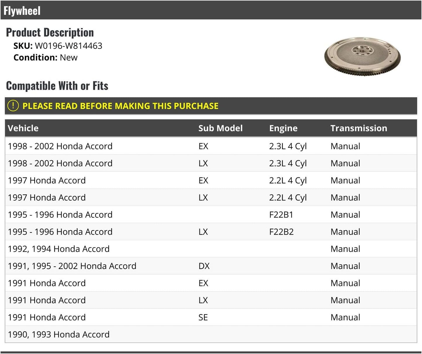 Flywheel - Compatible with 1990-2002 Honda Accord