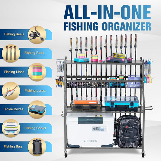 Fishing Rod Holder, Fishing Pole Holders for Garage, Fishing Rod Holders for Garage, Fishing Pole Holder for Rod Tackle Box Reel Storage, Premium Fishing Gifts for Men, Fishing Gear Organizer