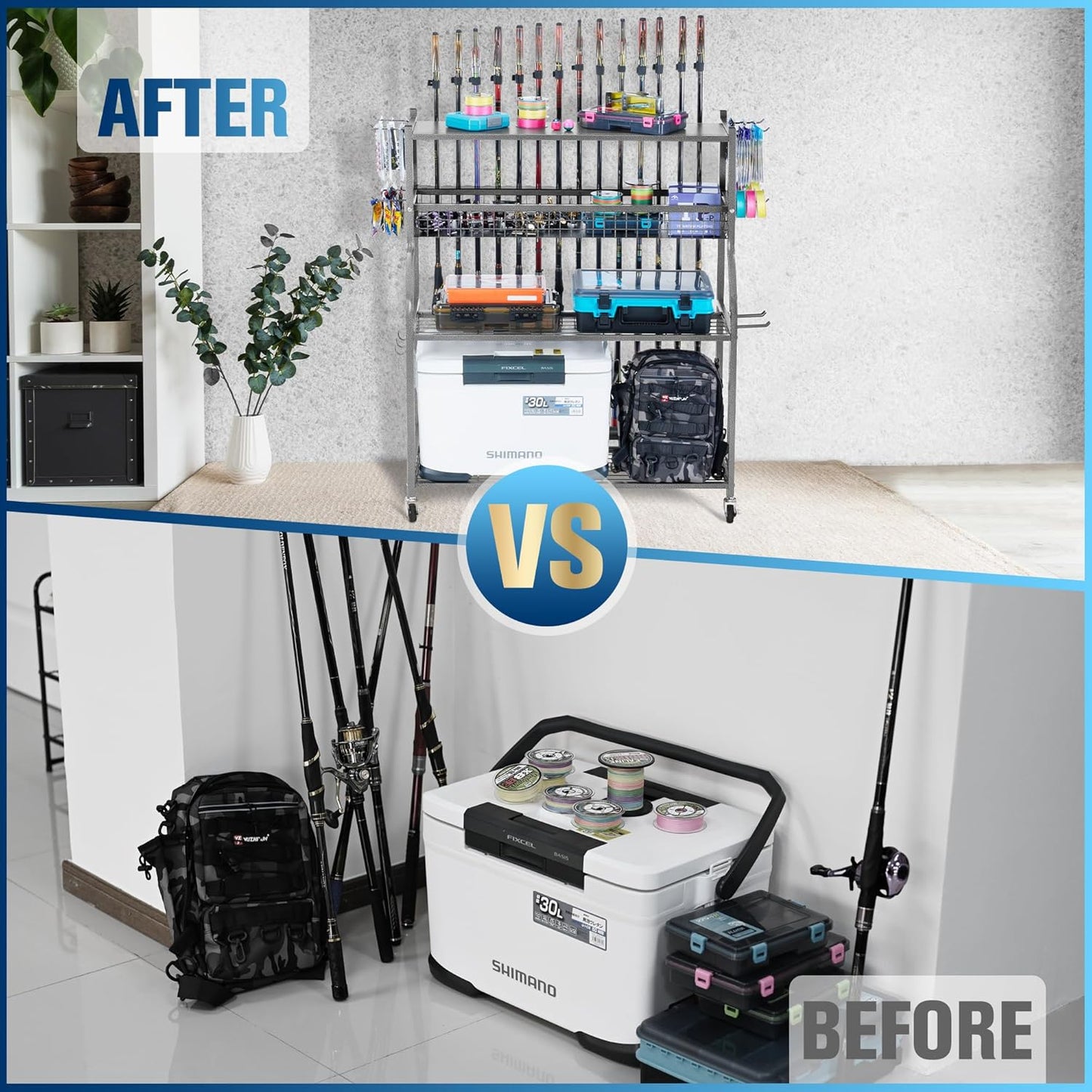 Fishing Rod Holder, Fishing Pole Holders for Garage, Fishing Rod Holders for Garage, Fishing Pole Holder for Rod Tackle Box Reel Storage, Premium Fishing Gifts for Men, Fishing Gear Organizer