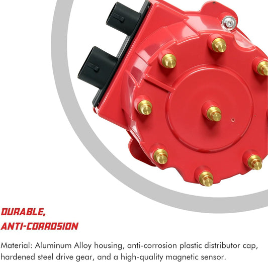 Ignition Distributor Compatible with 1987-1997 GMC Chevy 5.0L 5.7L 7.4L C/K Pickup Truck Van Big Blocks Small Blocks 305 350 454 HEI652R Red Cap