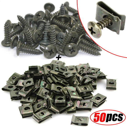 10/50Pcs Mixed Car Motorcycles Metal Screw Tapping Fastener Clips with Screw Anti-Rust Protection Clip Screw Buckle Iron Sheet