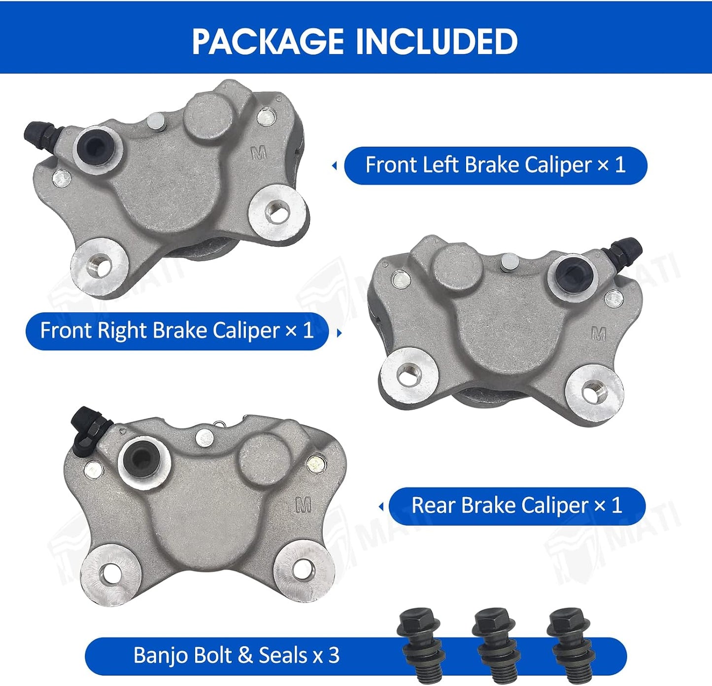 Front Left Right & Rear Brake Calipers for Arctic Cat ATV 250 300 375 400 454 500 with Pads 0402-011 0402-010 0402-011