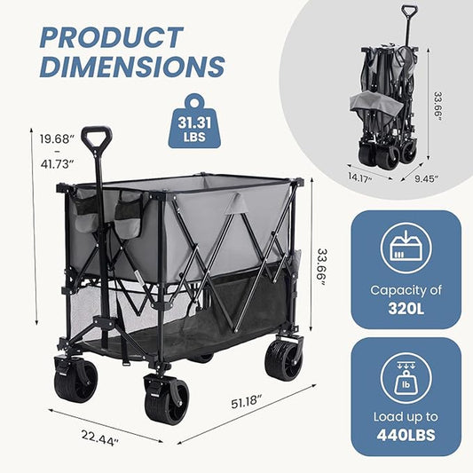 Double-Decker Truck with Brakes, 440-Pound Large-Capacity Truck Trolley Folding Truck