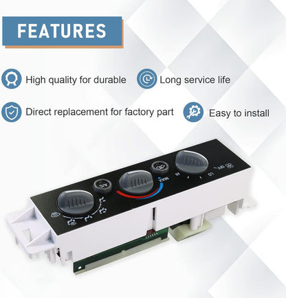 A/C Heater Control Panel Climate Control Module without Rear Window Defogger Switch for 1996-2000 Chevy GMC C1500 C2500 C3500 K1500 K2500 K3500 Suburban Yukon Replace# 599-007, 15-72548