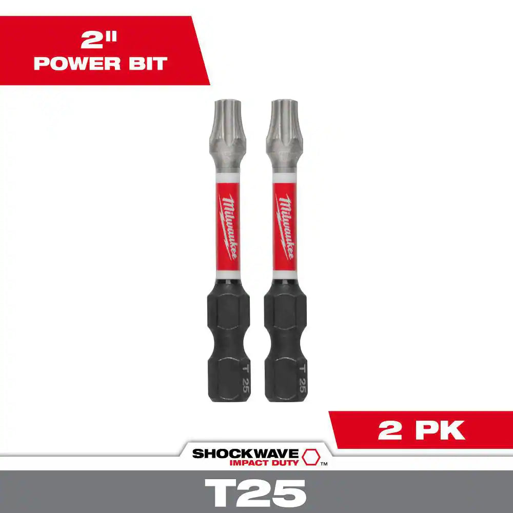 SHOCKWAVE Impact Duty 2 In. T25 Torx Alloy Steel Screw Driver Bit (2-Pack)