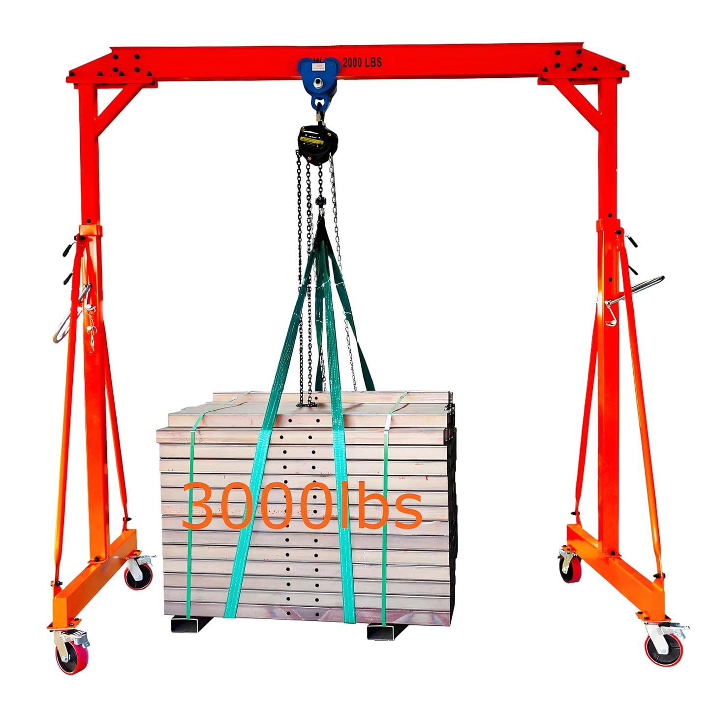Adjustable Gantry Crane with Trolley and Hoist 2000 LBS, Overall Height Adjustable 7.65~10.91 FT, Shop Crane 1T Garage Crane with Rigging Kit with Rigging Kit