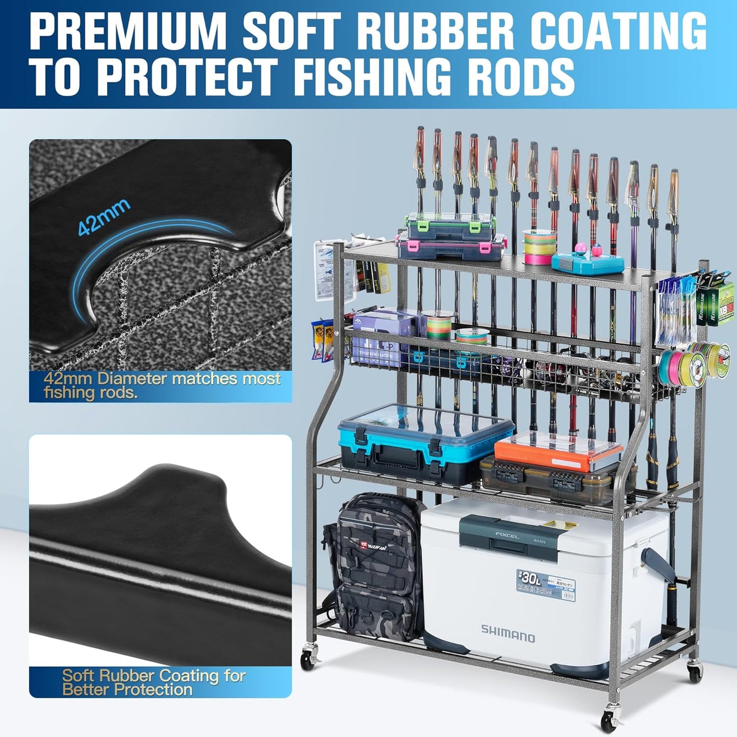 Fishing Rod Holder, Fishing Pole Holders for Garage, Fishing Rod Holders for Garage, Fishing Pole Holder for Rod Tackle Box Reel Storage, Premium Fishing Gifts for Men, Fishing Gear Organizer