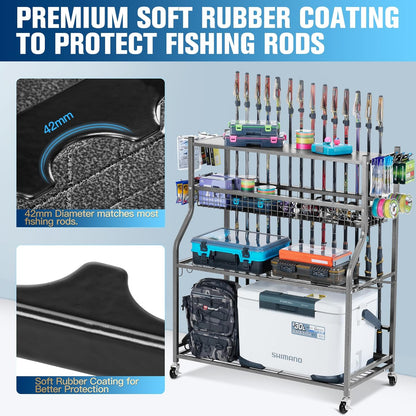 Fishing Rod Holder, Fishing Pole Holders for Garage, Fishing Rod Holders for Garage, Fishing Pole Holder for Rod Tackle Box Reel Storage, Premium Fishing Gifts for Men, Fishing Gear Organizer