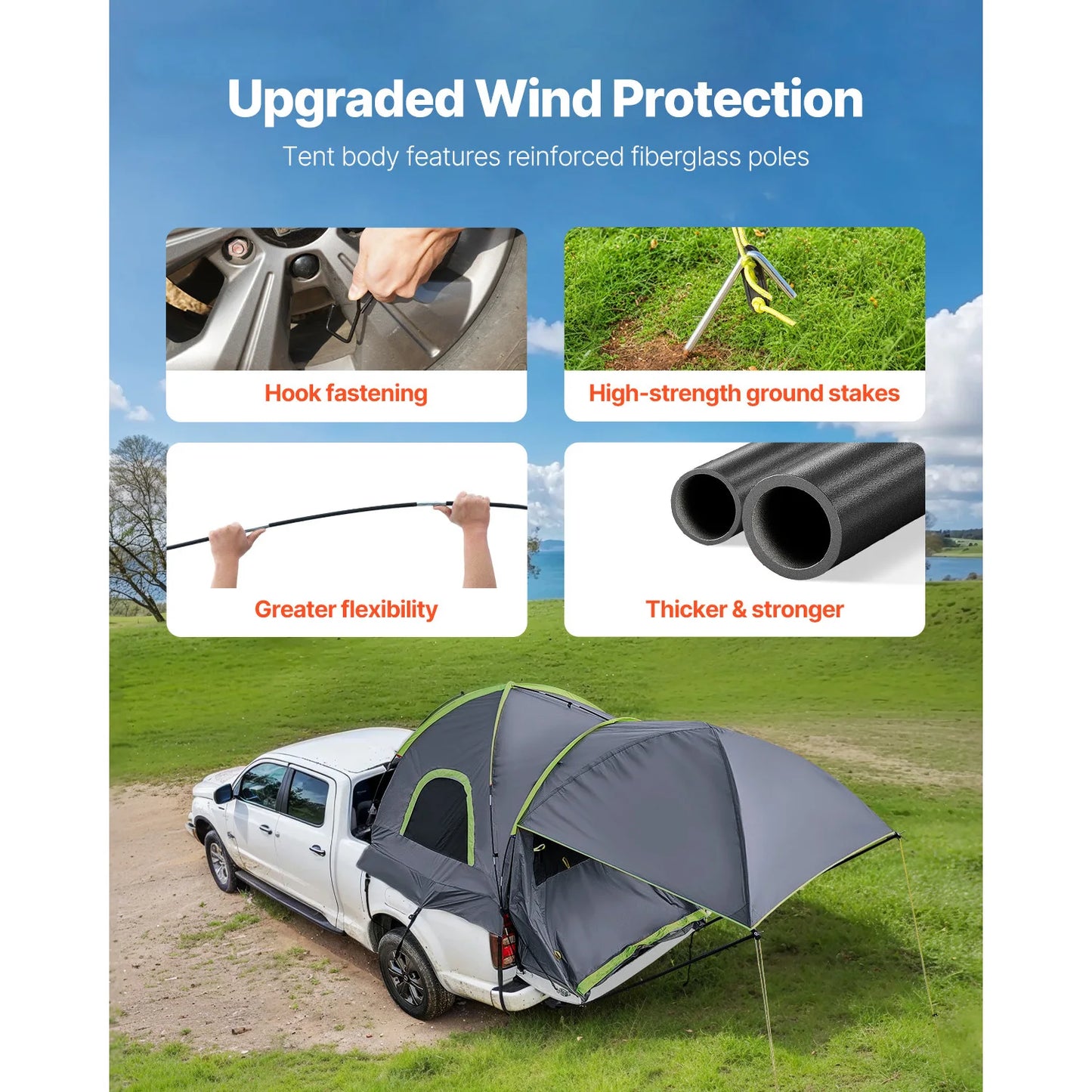 Pickup Truck Tent for Camping Waterproof PU2000 2-3 Person Truck Bed Tent Truck Bed Camper Shell with Expandable Awning