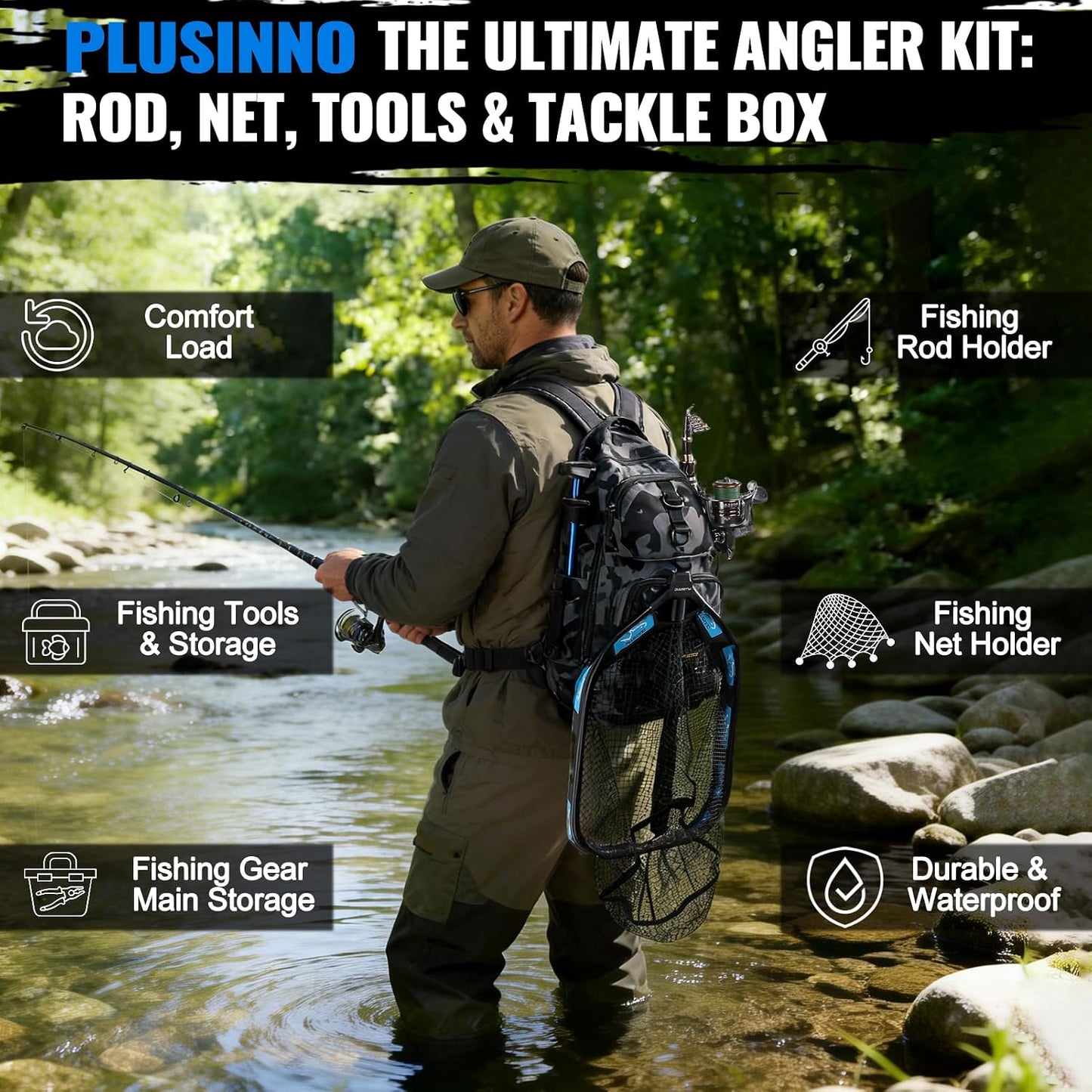 Fishing Gear- Fishing Rod and Reel Combos, Fishing Backpack, Fishing Net, Fishing Bag with Rod Holders and Tackle Box for Freshwater/Saltwater, Fishing Gifts for Men