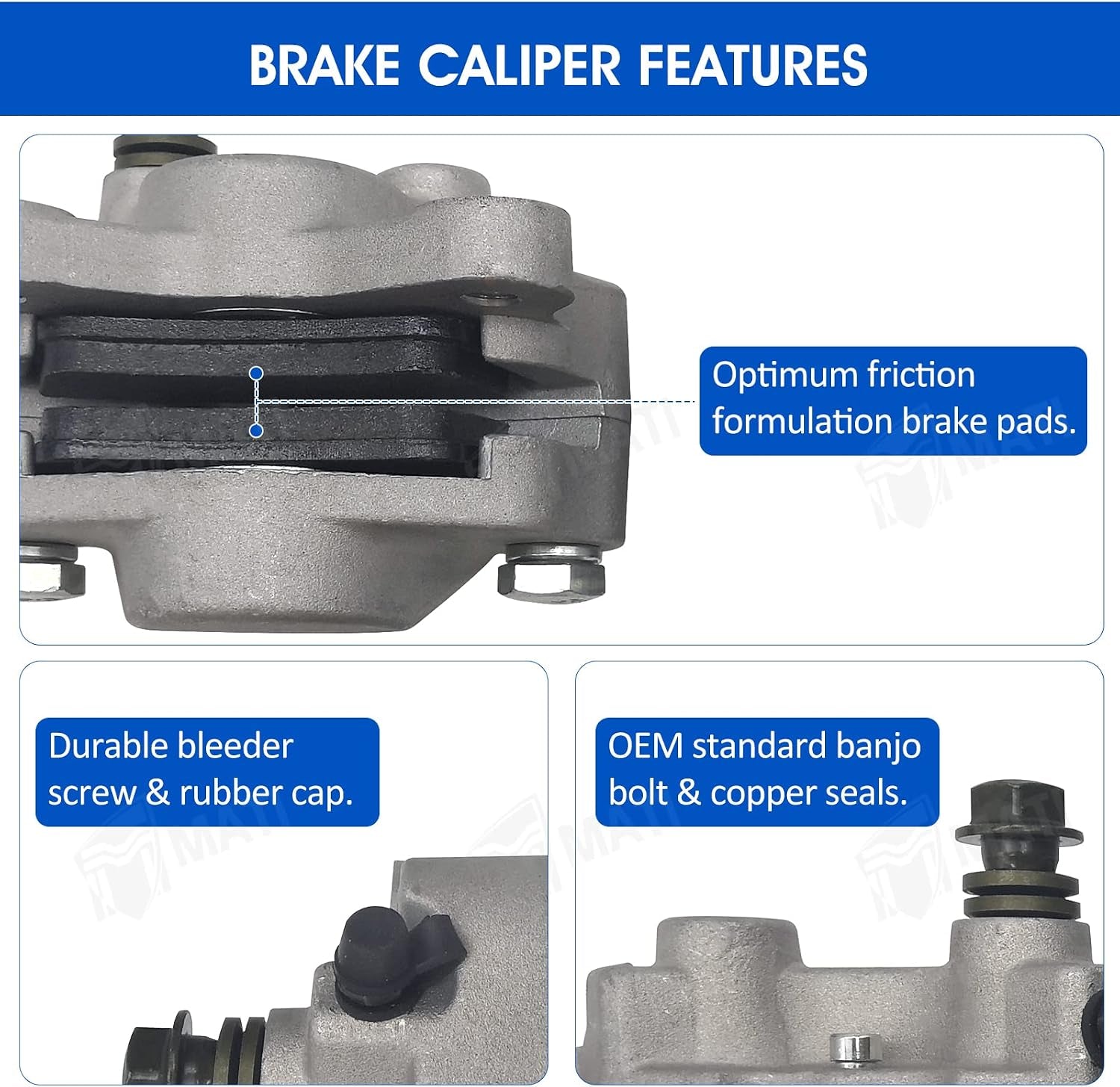 Front Left Right & Rear Brake Calipers for Arctic Cat ATV 250 300 375 400 454 500 with Pads 0402-011 0402-010 0402-011