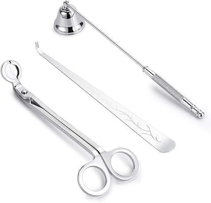 3 in 1 Candle Accessory Set - Candle Wick Trimmer, Candle Wick Dipper, Candle Wick Snuffer, Candle Care Tools Gift for Candle Lovers (Silver Tone)