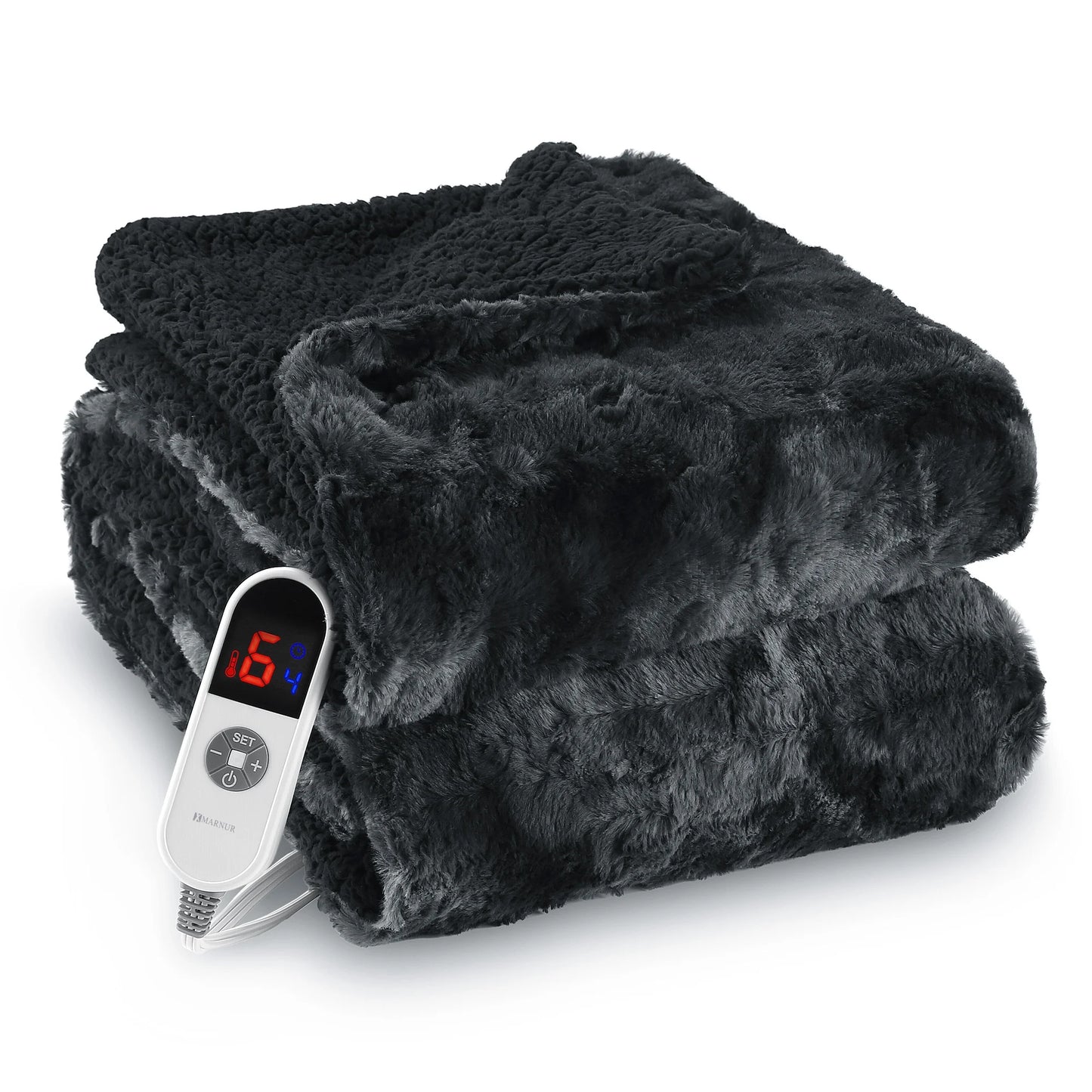 Heated Blanket Electric Throw 50" X 60", Soft Faux Fur & Shu Velvet Heated Throw Blanket, 6 Heating Levels, 4 Hours Timer, Tie-Dye off Black