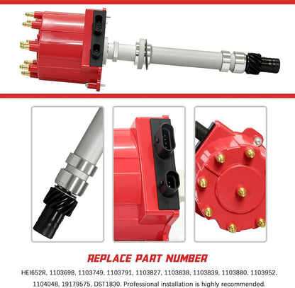 Ignition Distributor Compatible with 1987-1997 GMC Chevy 5.0L 5.7L 7.4L C/K Pickup Truck Van Big Blocks Small Blocks 305 350 454 HEI652R Red Cap