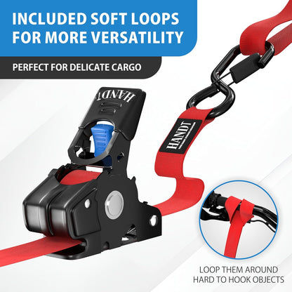 USA Based Retractable Ratchet Straps (2PK) 1In X 6Ft - 1,500Lb Break Strength, Heavy Duty Automatic Ratchet Straps Self Retractable Tie Down, Push Button Retracting Truck Trailer Cargo | Red