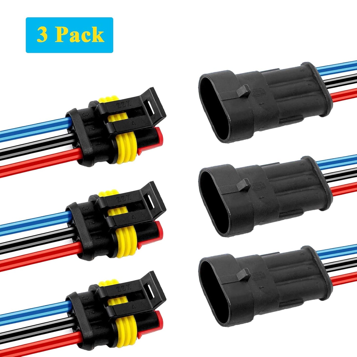 3 Sets Car Waterproof Electrical Connector,18 AWG 3 Pin Plug Auto Electrical Wire Connectors Marine for Car, Truck, Boat, and Other Wire Connections.(3 Sets)