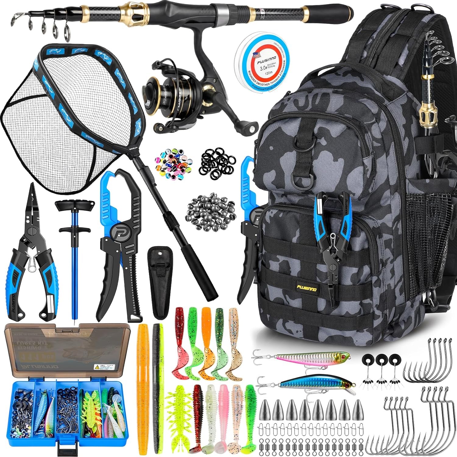 Fishing Gear- Fishing Rod and Reel Combos, Fishing Backpack, Fishing Net, Fishing Bag with Rod Holders and Tackle Box for Freshwater/Saltwater, Fishing Gifts for Men