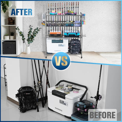 Fishing Rod Holder, Fishing Pole Holders for Garage, Fishing Rod Holders for Garage, Fishing Pole Holder for Rod Tackle Box Reel Storage, Premium Fishing Gifts for Men, Fishing Gear Organizer