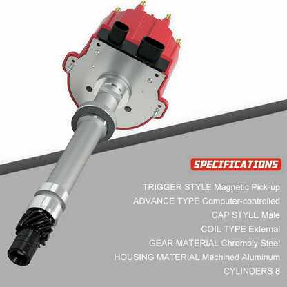 Ignition Distributor Compatible with 1987-1997 GMC Chevy 5.0L 5.7L 7.4L C/K Pickup Truck Van Big Blocks Small Blocks 305 350 454 HEI652R Red Cap