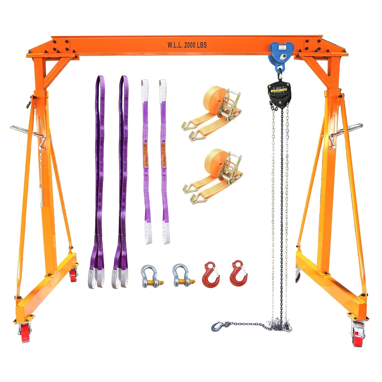 Adjustable Gantry Crane with Trolley and Hoist 2000 LBS, Overall Height Adjustable 7.65~10.91 FT, Shop Crane 1T Garage Crane with Rigging Kit with Rigging Kit