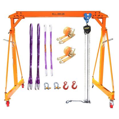 Adjustable Gantry Crane with Trolley and Hoist 2000 LBS, Overall Height Adjustable 7.65~10.91 FT, Shop Crane 1T Garage Crane with Rigging Kit with Rigging Kit