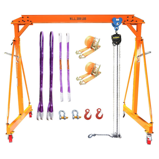Adjustable Gantry Crane with Trolley and Hoist 2000 LBS, Overall Height Adjustable 7.65~10.91 FT, Shop Crane 1T Garage Crane with Rigging Kit with Rigging Kit