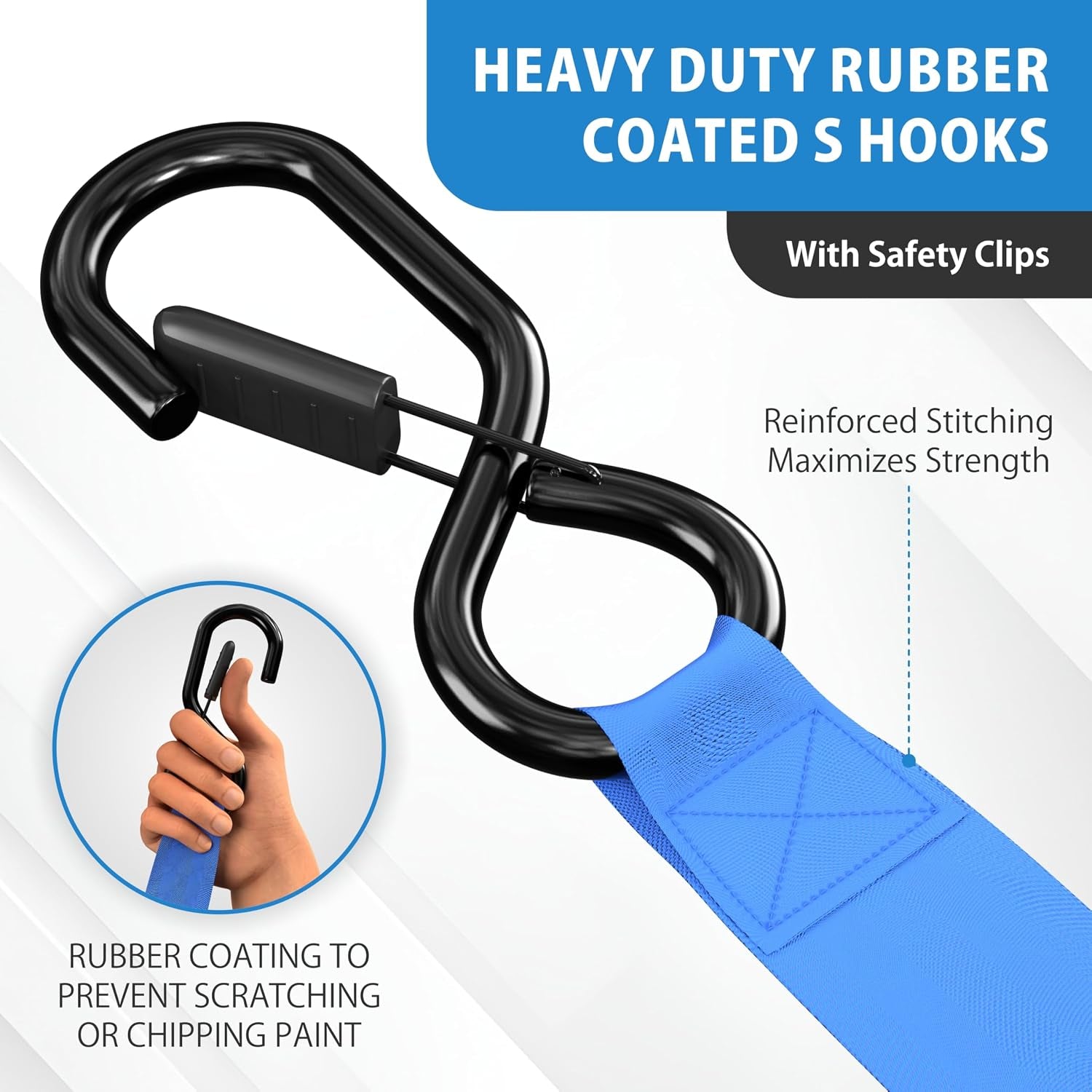 USA Based Retractable Ratchet Straps (2PK) 1In X 6Ft - 1,500Lb Break Strength, Heavy Duty Automatic Ratchet Straps Self Retractable Tie Down, Push Button Retracting Truck Trailer Cargo | Blue