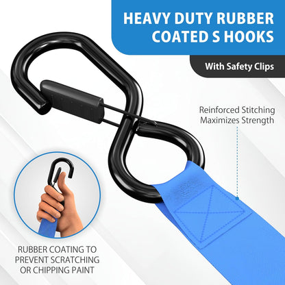 USA Based Retractable Ratchet Straps (2PK) 1In X 6Ft - 1,500Lb Break Strength, Heavy Duty Automatic Ratchet Straps Self Retractable Tie Down, Push Button Retracting Truck Trailer Cargo | Blue