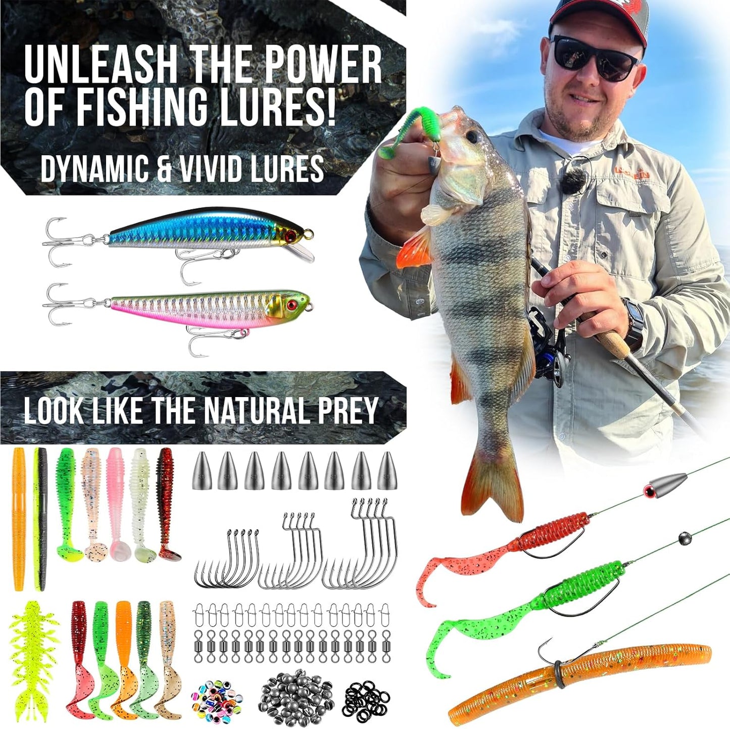 Fishing Backpack with Tackle Boxes, Waterproof Fishing Sling Tackle Bag for Fishing Gear with Rod Holder, Fishing Gifts for Men with Fishing Lures, Fishing Pliers.