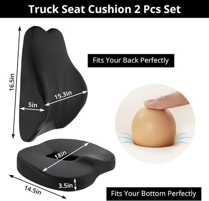 Memory Foam Truck Seat Cushion,Truck Seat Cushions for Truck Drivers,Semi Truck Truck Driver Seat Pad & Back Support for Truck Drivers,Semi Truck Driver Accessories,Black