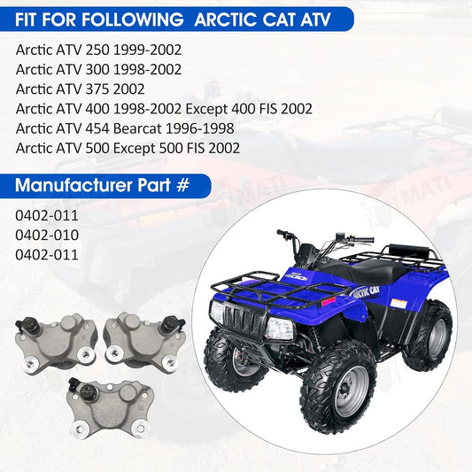 Front Left Right & Rear Brake Calipers for Arctic Cat ATV 250 300 375 400 454 500 with Pads 0402-011 0402-010 0402-011