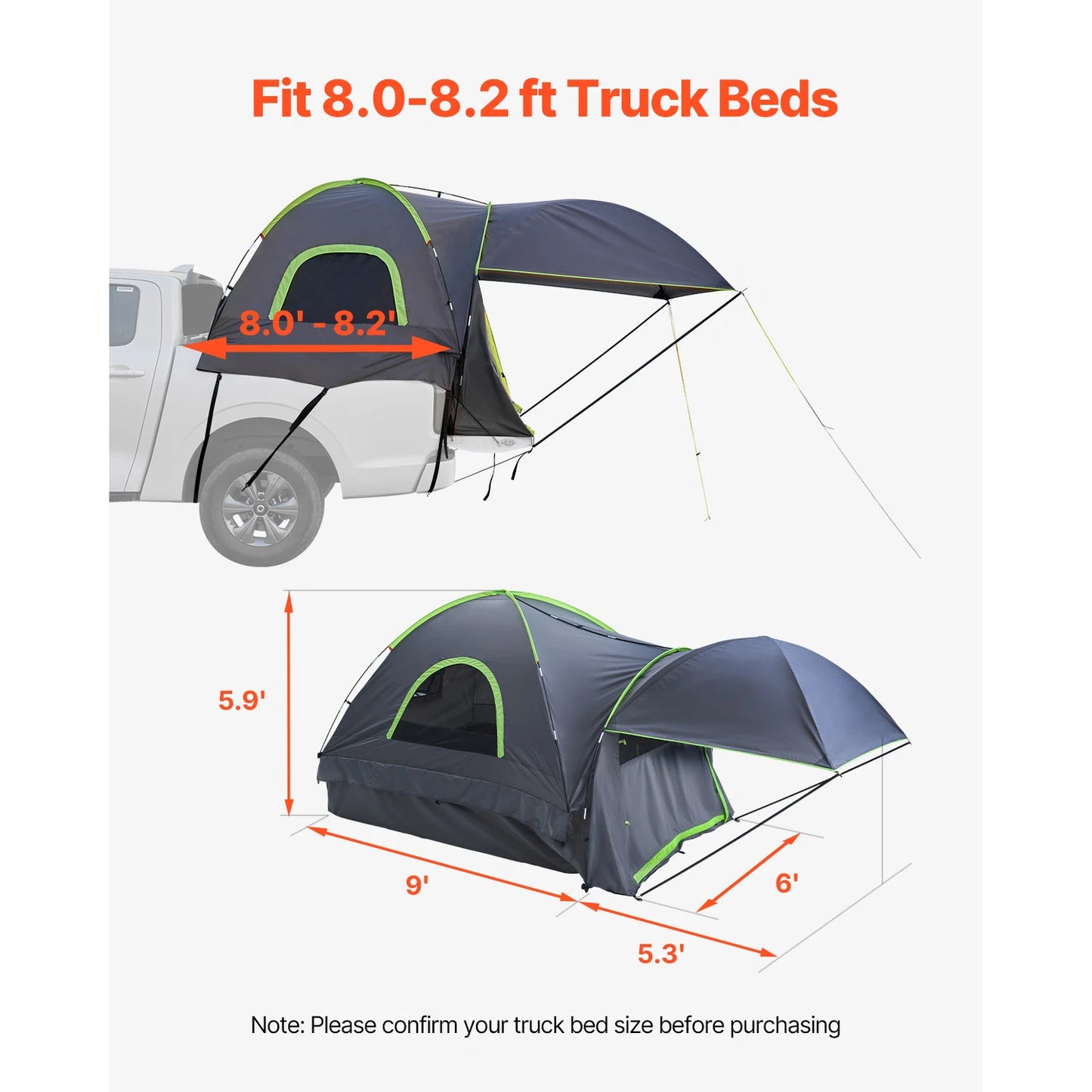 Pickup Truck Tent for Camping Waterproof PU2000 2-3 Person Truck Bed Tent Truck Bed Camper Shell with Expandable Awning
