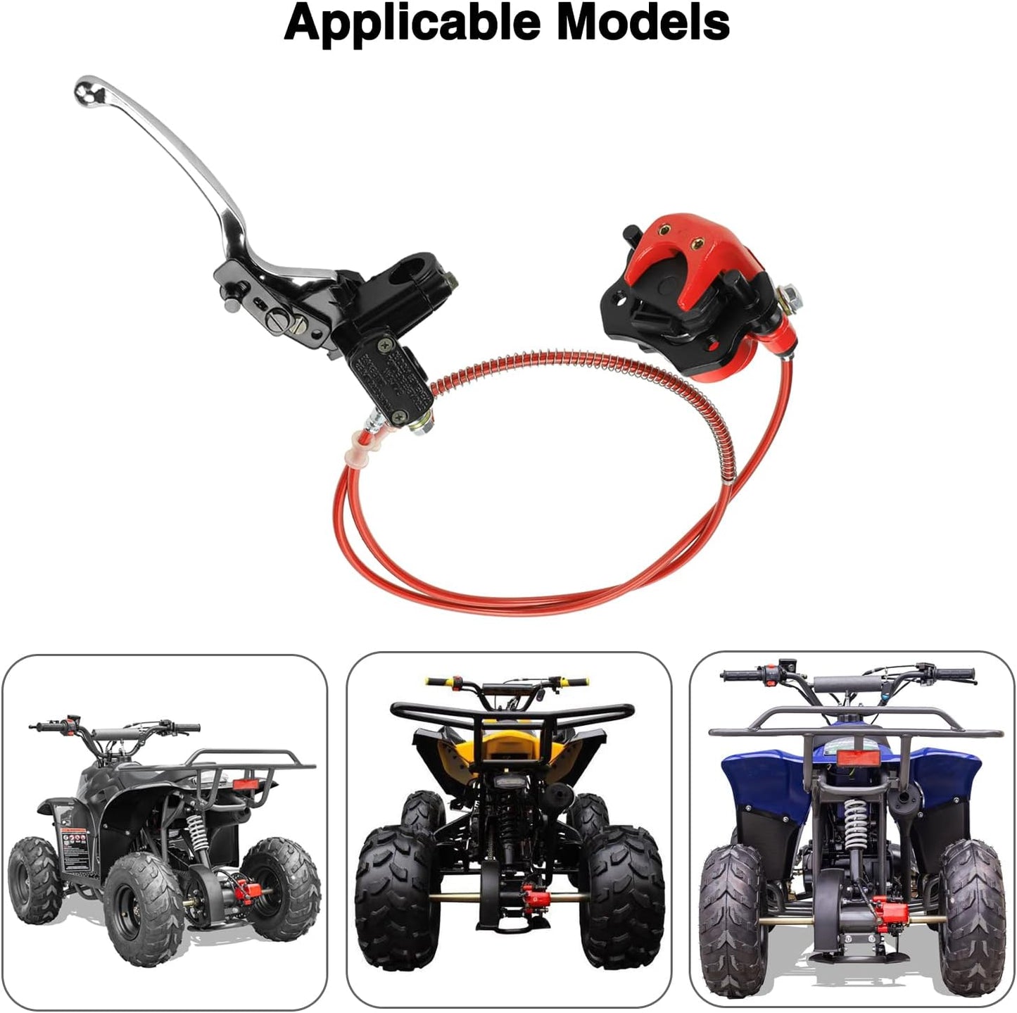 Rear Hydraulic Disc Brake System Hand Brake Master Cylinder Caliper Assembly for 50Cc 70Cc 90Cc 110Cc 125Cc 150Cc Taotao Kazuma Coolster Roketa Chinese Quad 4 Wheeler Buggy ATV