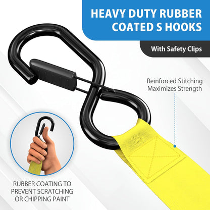 USA Based Retractable Ratchet Straps (2PK) 1In X 6Ft - 1,500Lb Break Strength, Heavy Duty Automatic Ratchet Straps Self Retractable Tie Down, Push Button Retracting Truck Trailer Cargo | Yellow