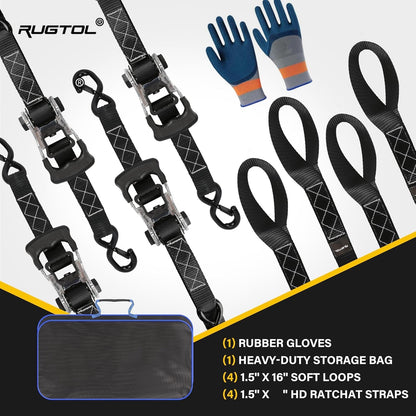 Ratchet Straps 1.5 Inch X 16 FT, 4988 LBS Break Strength Heavy Duty Ratcheting Tie down Straps with Safety S Hooks, Cargo Ratchet Strap for Moving Trailer Motorcycle ATV UTV Car Roof, 4 Pack