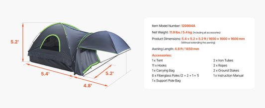 Pickup Truck Tent for Camping Waterproof PU2000 2-3 Person Truck Bed Tent Truck Bed Camper Shell with Expandable Awning