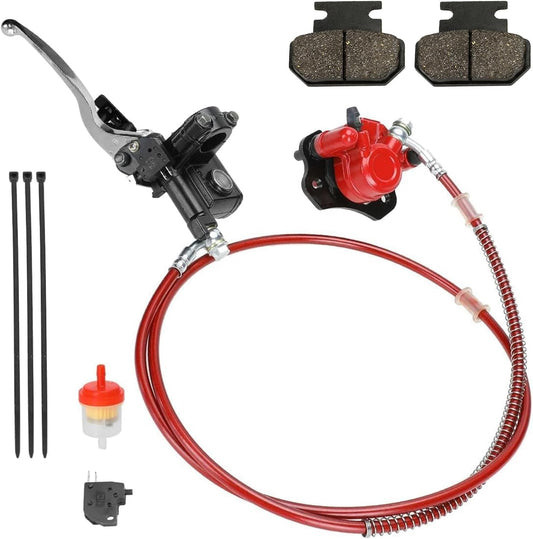 Rear Hydraulic Disc Brake System Hand Brake Master Cylinder Caliper Assembly for 50Cc 70Cc 90Cc 110Cc 125Cc 150Cc Taotao Kazuma Coolster Roketa Chinese Quad 4 Wheeler Buggy ATV