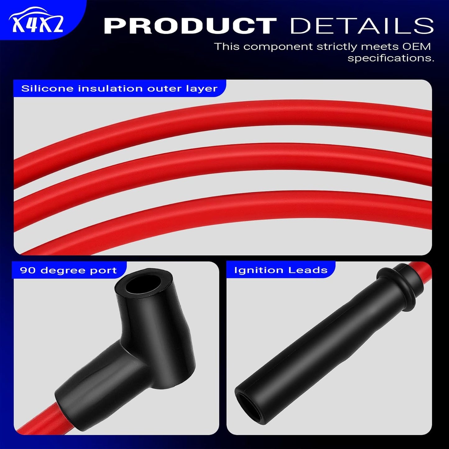 High Performance Low Resistance 10.5MM HEI Spark Plug Wire Set for Chevy SBC 302 305 307 327 350 400 BBC 348 366 396 402 409 427 454 496 502 572 632 V8 Engine (Set of 9)