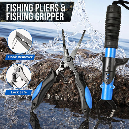 Fishing Backpack with Tackle Boxes, Waterproof Fishing Sling Tackle Bag for Fishing Gear with Rod Holder, Fishing Gifts for Men with Fishing Lures, Fishing Pliers.