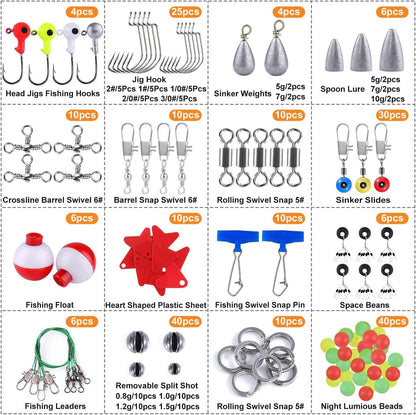 187/343Pcs Fishing Accessories Kit, Organized Fishing Tackle Box with Tackle Included, Fishing Hooks, Fishing Weights Sinkers, Fishing Gear and Equipment, Fishing Gift for Men