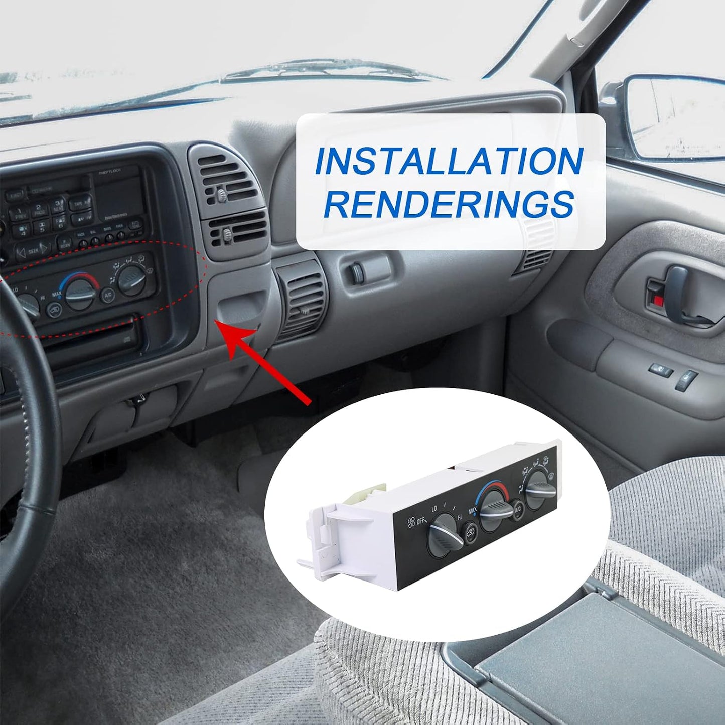 A/C Heater Control Panel Climate Control Module without Rear Window Defogger Switch for 1996-2000 Chevy GMC C1500 C2500 C3500 K1500 K2500 K3500 Suburban Yukon Replace# 599-007, 15-72548
