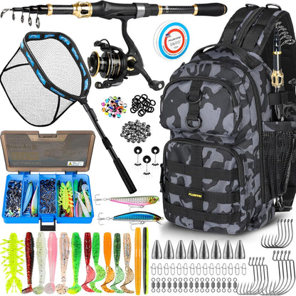 Fishing Gear- Fishing Rod and Reel Combos, Fishing Backpack, Fishing Net, Fishing Bag with Rod Holders and Tackle Box for Freshwater/Saltwater, Fishing Gifts for Men