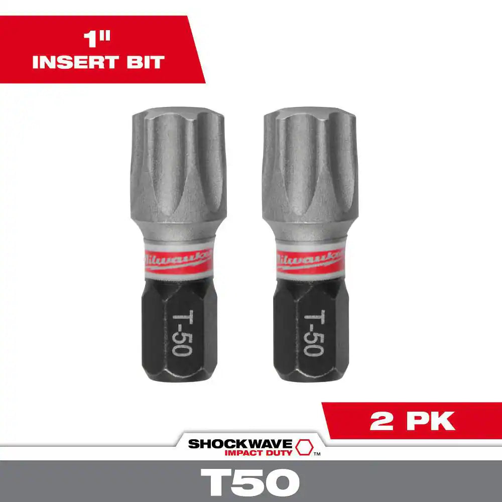 SHOCKWAVE Impact Duty 1 In. T50 Torx Alloy Steel Screw Driver Bit (2-Pack)