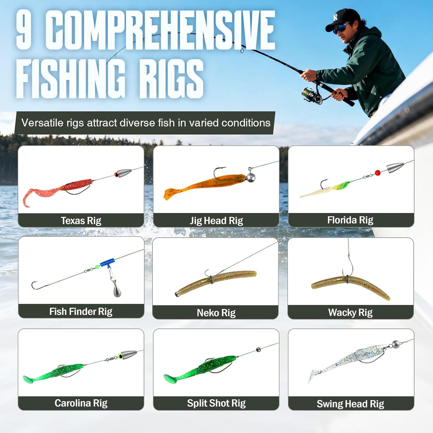 187/343Pcs Fishing Accessories Kit, Organized Fishing Tackle Box with Tackle Included, Fishing Hooks, Fishing Weights Sinkers, Fishing Gear and Equipment, Fishing Gift for Men