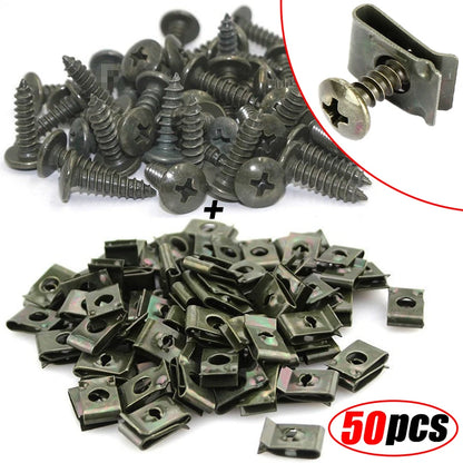10/50Pcs Mixed Car Motorcycles Metal Screw Tapping Fastener Clips with Screw Anti-Rust Protection Clip Screw Buckle Iron Sheet