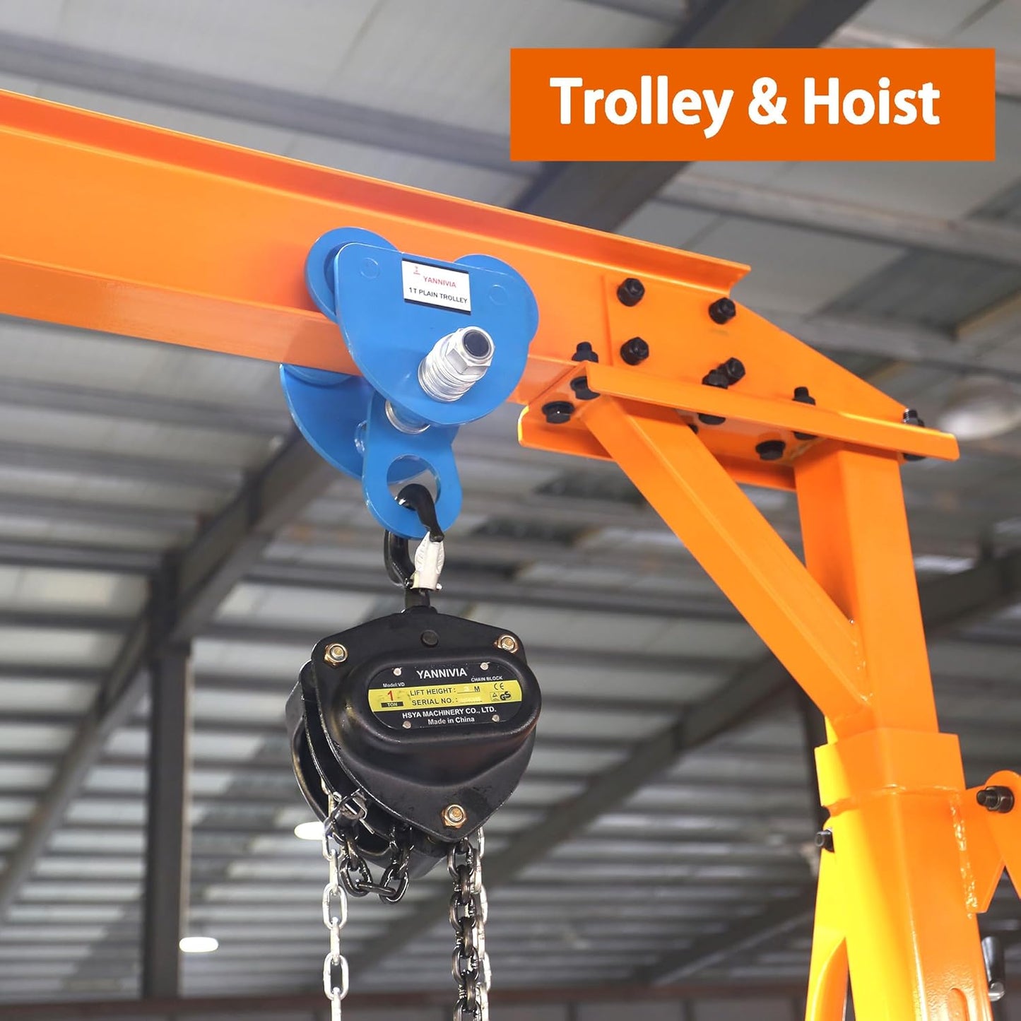 Adjustable Gantry Crane with Trolley and Hoist 2000 LBS, Overall Height Adjustable 7.65~10.91 FT, Shop Crane 1T Garage Crane with Rigging Kit with Rigging Kit
