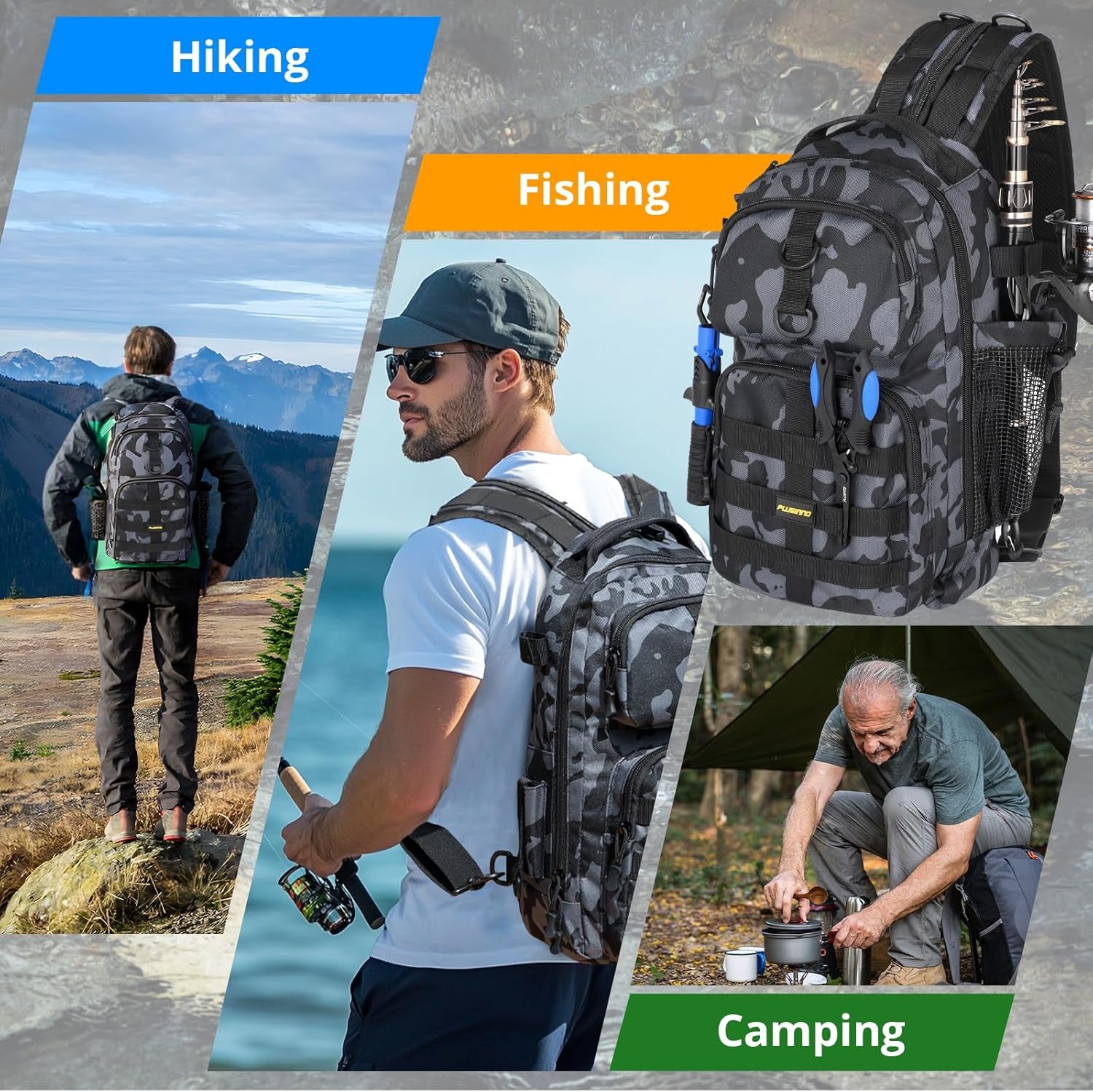 Fishing Backpack with Tackle Boxes, Waterproof Fishing Sling Tackle Bag for Fishing Gear with Rod Holder, Fishing Gifts for Men with Fishing Lures, Fishing Pliers.